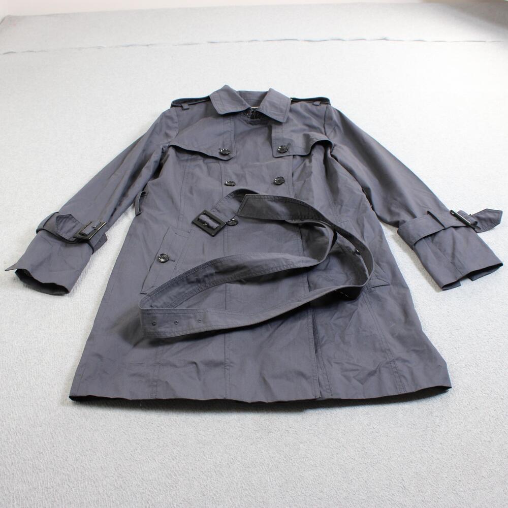 Banana Republic Trench Coat Women Medium Gray Double Breast Belt Jacket Heratige